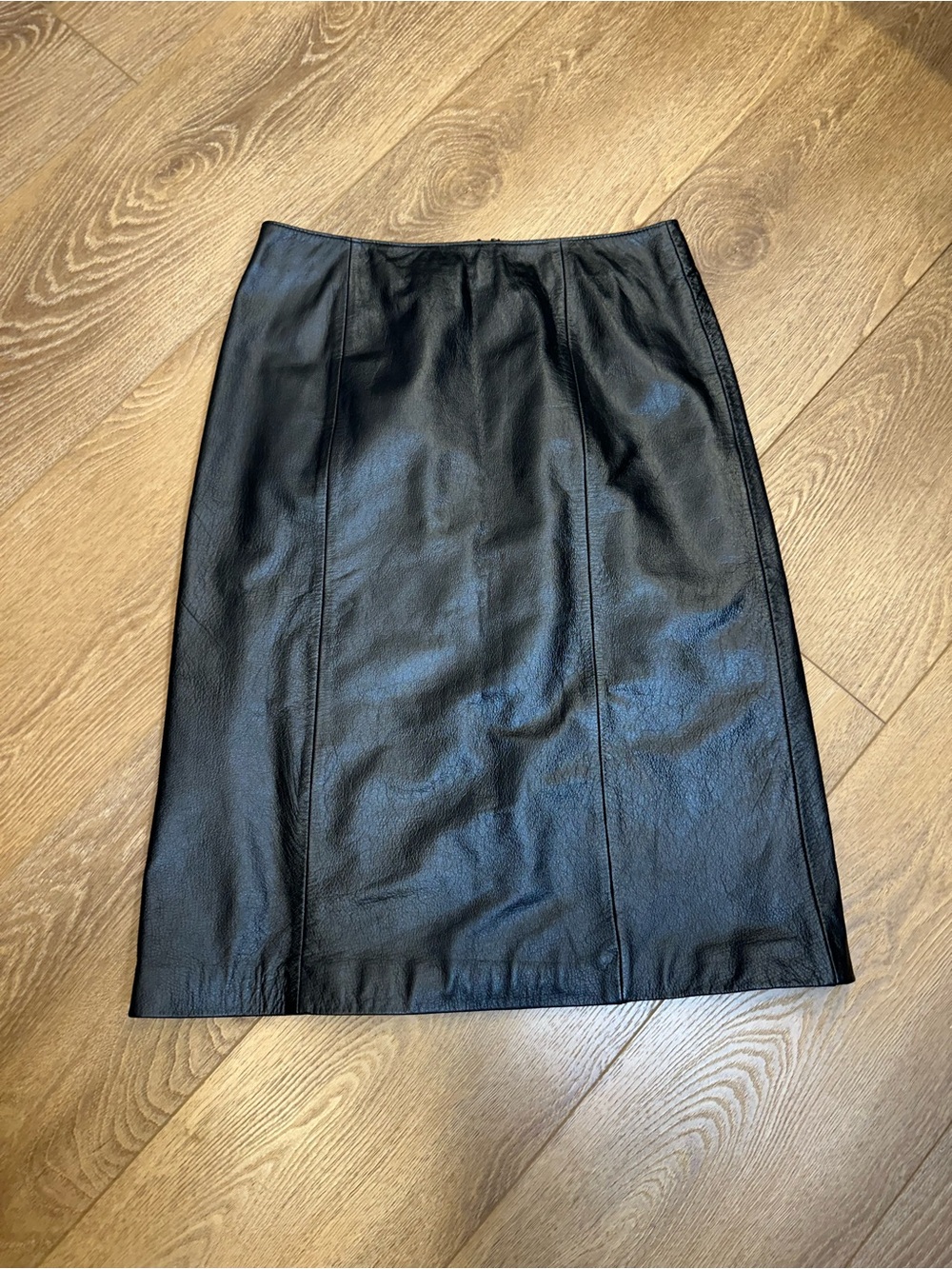 Black Real Leather Pencil Midi Skirt Vtg sz10 northern reflections